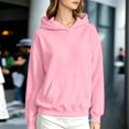 thumbnail image 2 of Trendfront Womens Studded Hoodies Solid Long Sleeve Hooded Sweatshirt Kangaroo Pocket Drop Shoulder Ribbed Casual Pullover Top, 2 of 6