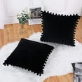 thumbnail image 5 of Boho Decorative Soft Velvet Throw Pillow Covers with Plush Balls Solid Cushion Case for Couch Bed Sofa, Black, 18x18 inch, 2 Packs, 5 of 7