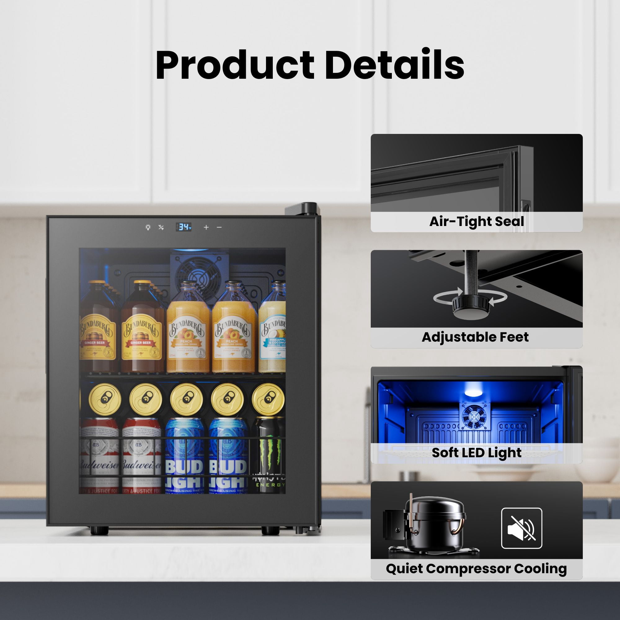 Yeego 1.63 Cu.ft. Mini Beverage Refrigerator Cooler - 65 Can Mini Fridge with Double Glass Door, for Home/Bar/Office, Electronic Touch Control