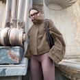 thumbnail image 6 of Women Cropped Trench Coat Zip Up Funnel Neck Short Jacket Oversized Wool Coats Fall Winter Casual Outfits Khaki XS, 6 of 7
