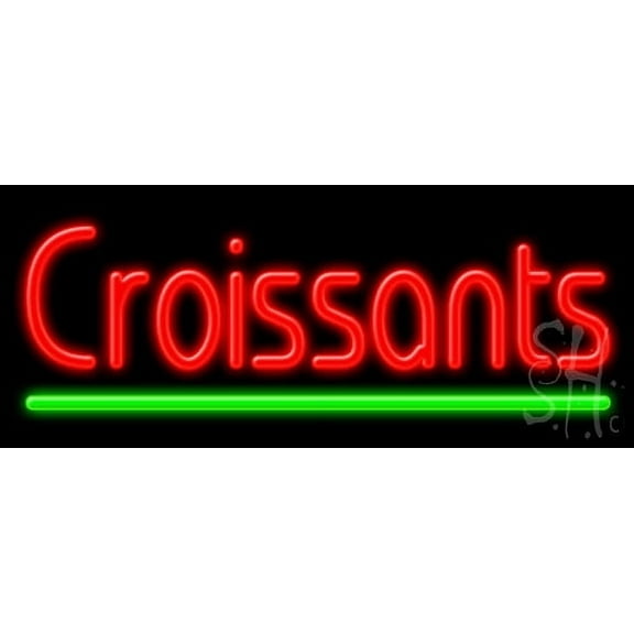 Croissants LED Neon Sign 10 x 24 - inches, Black Square Cut Acrylic Backing, with Dimmer - Bright and Premium built indoor LED Neon Sign for restaurant window and interior decor.