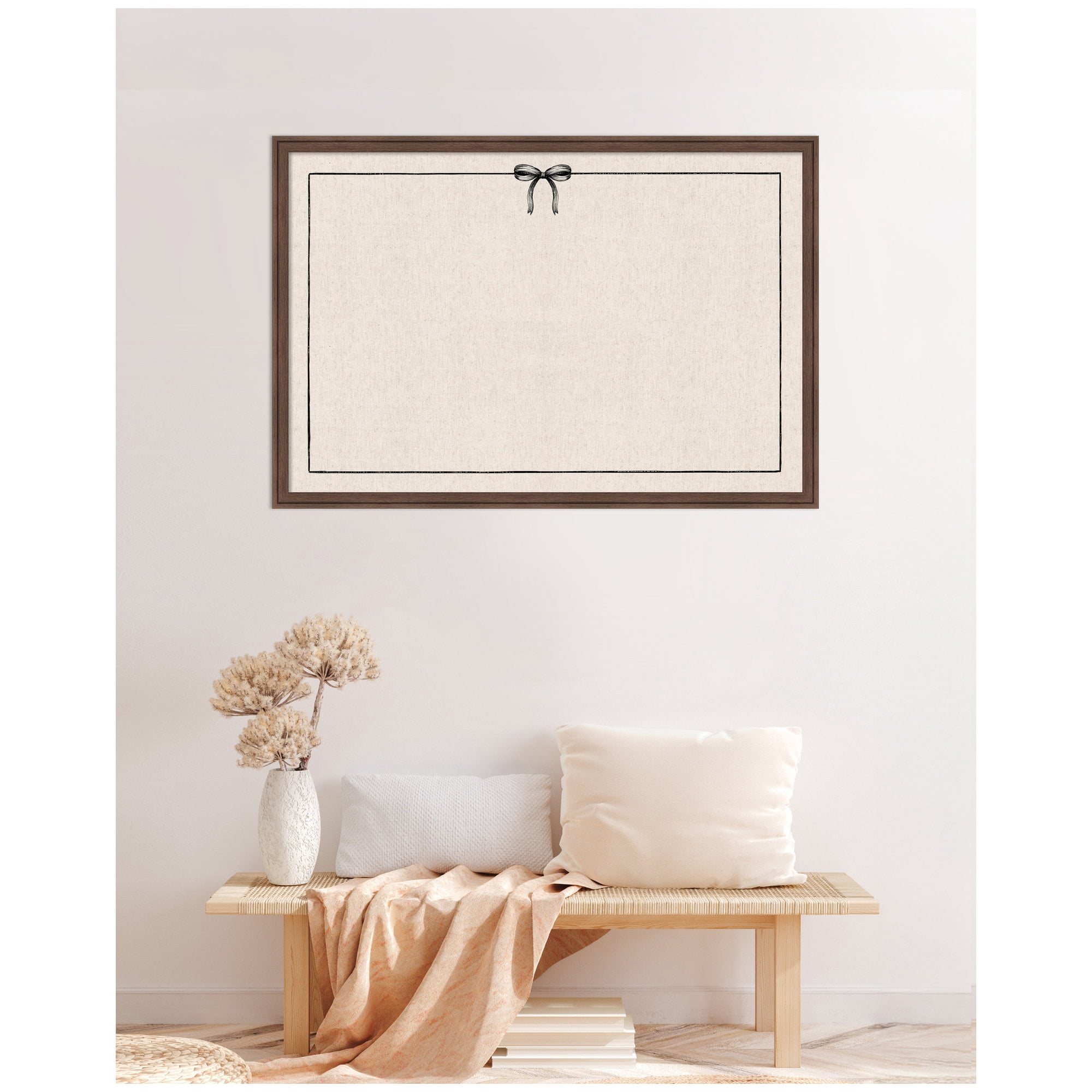 Kate and Laurel Framed Fabric Pinboard 38 x 26,  Printed Linen Classic Bulletin Board for Use as a Vision Board or Wall Organization, Florence Medium Brown Frame