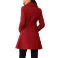 thumbnail image 3 of Abrigo elegante Inspire Chic para mujer, con cuello de chal, abrigo largo con cinturón de invierno, color rojo oscuro, 3 of 6