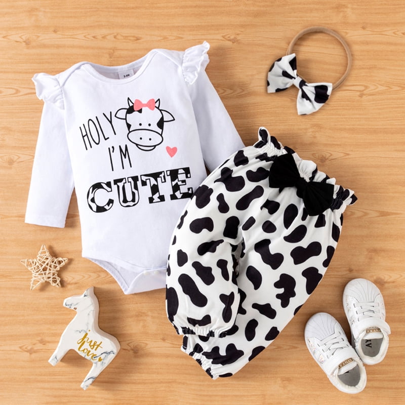 PatPat Newborn Baby Girl Clothes Long Sleeve Romper Bodysuit and Pants Outfit Set, 3-6 Months