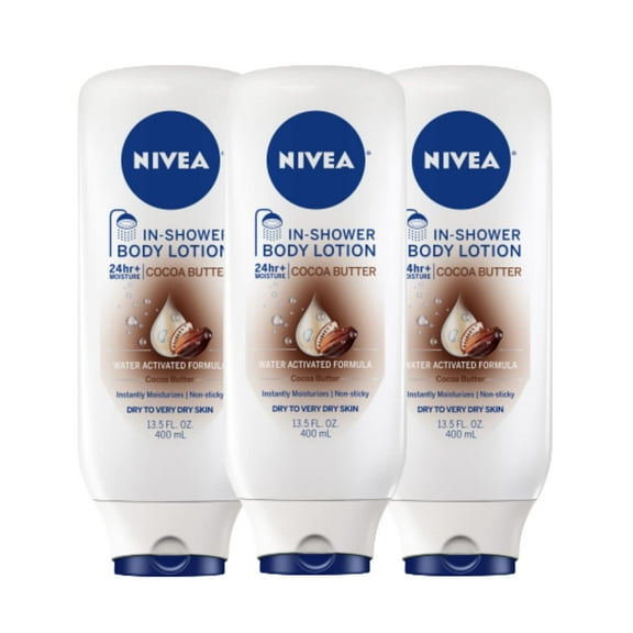 NIVEA Cocoa Butter In Shower Lotion, Body Lotion for Dry Skin, 13.5 Fl Oz (Pack of 3) E11