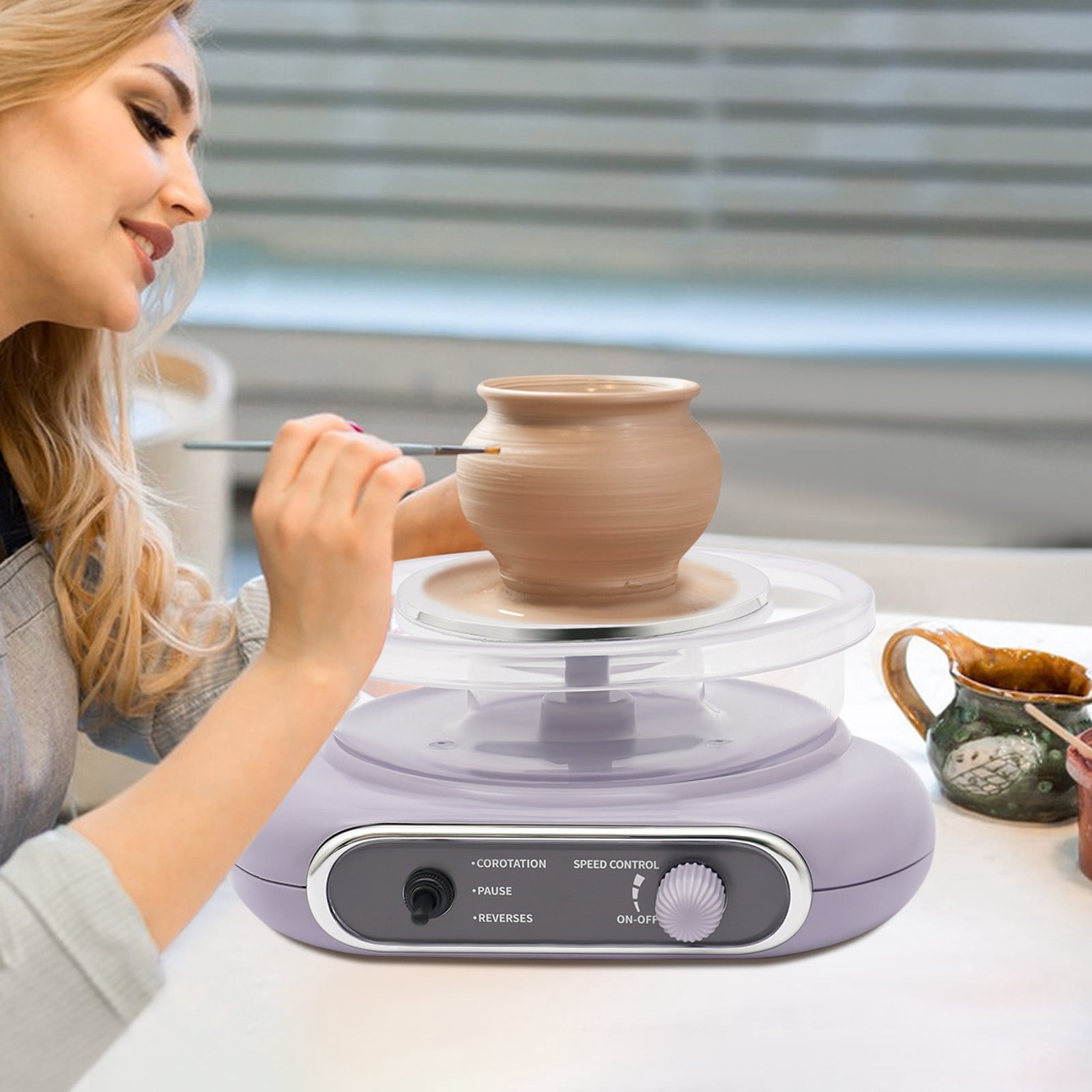 24W Taro Grey Electric Adjustable Speed Pottery Machine Mini Pottery Wheel Machine Kit with Pedal Switch