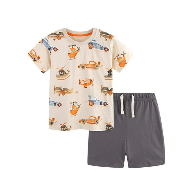 Odeerbi 2-8 Años Niños Conjuntos de Verano Camiseta de Manga Corta de Algodón Con Estampado de Aviones Conjunto de Dos Piezas Con Cintura Elástica Suelta