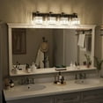 thumbnail image 4 of 4-Light Modern Crystal Bathroom Vanity Lights Black Bathroom Light Fixtures Crystal Vanity Shower Lights Over Mirror, Mirror Glass Crystal Bathroom Vanity Lighting Fixtures, 4 of 6