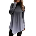 thumbnail image 2 of DPTALR Femmes Tempérament Couleur Unie à Manches Longues Col Rond T-shirt à Manches Longues Irrégulier, 2 of 5