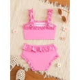 thumbnail image 4 of YOUYEDIAN 2 Piece Toddler Swimsuit Girl Teen Cute Sleeveless Spaghetti Straps Tankini Tops Bathing Suits Summer Beach High Waist Swimwear Set (Pink#02, 3-4 Years), 4 of 4