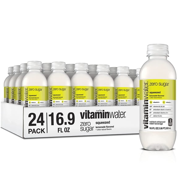 vitaminwater Zero Squeezed, Electrolyte Enhanced Water with Vitamins, Lemonade Drinks, 16.9 Fl Oz (24 Count)