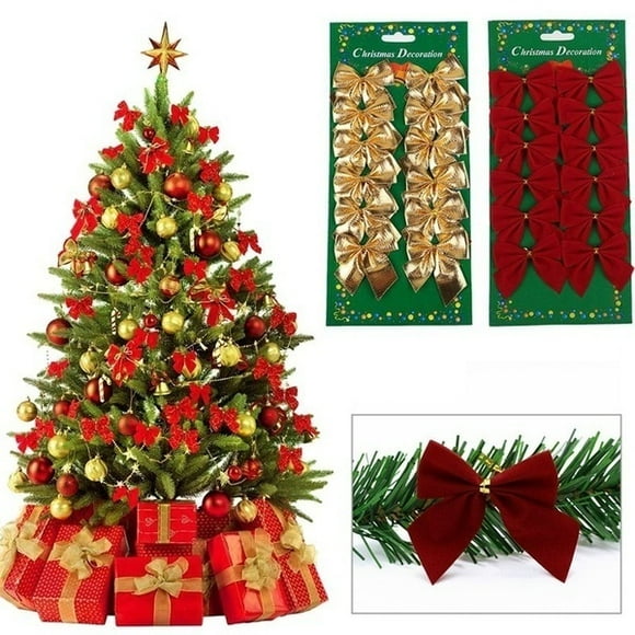 Décorations de Fête Créatives Nœud de Noël 12 Pcs Décorations Mignonnes pour Arbre de Noël Couronne Nœud Doré