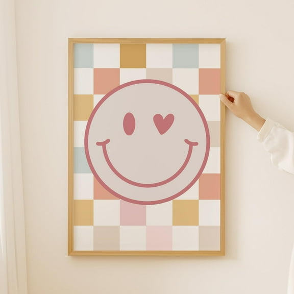 Pink Smiley Face Poster, Cool Preppy Smileys Wall Art, Girls College Decor, Indie Room Decor, Room Decor For Teens, Girls Gallery Wall Art, Modern Wall Decor, 8x12 UNFRAMED