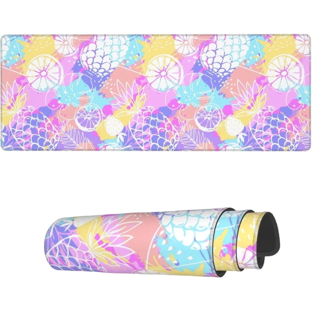 Tropical Fruit Pineapple Oranges Desk Mat NonSlip Large Keyboard Rubber Writing Table Mat Stitched Edges for Durability Perfect for Office and Home Use 31.5X 11.8 Inch