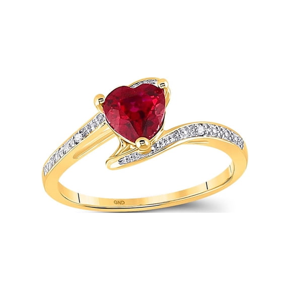 Diamond Princess 10kt Yellow Gold Womens Heart Lab-Created Ruby Solitaire Diamond-accent Bypass Ring 1 Cttw