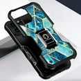 thumbnail image 3 of For iPhone 14 Pro (6.1") Marble IMD Stone Design Hybrid Armor Magnetic Ring Stand Kickstand Heavy Duty Rugged Cover ,Xpm Phone Case [ Blue Gold ], 3 of 5