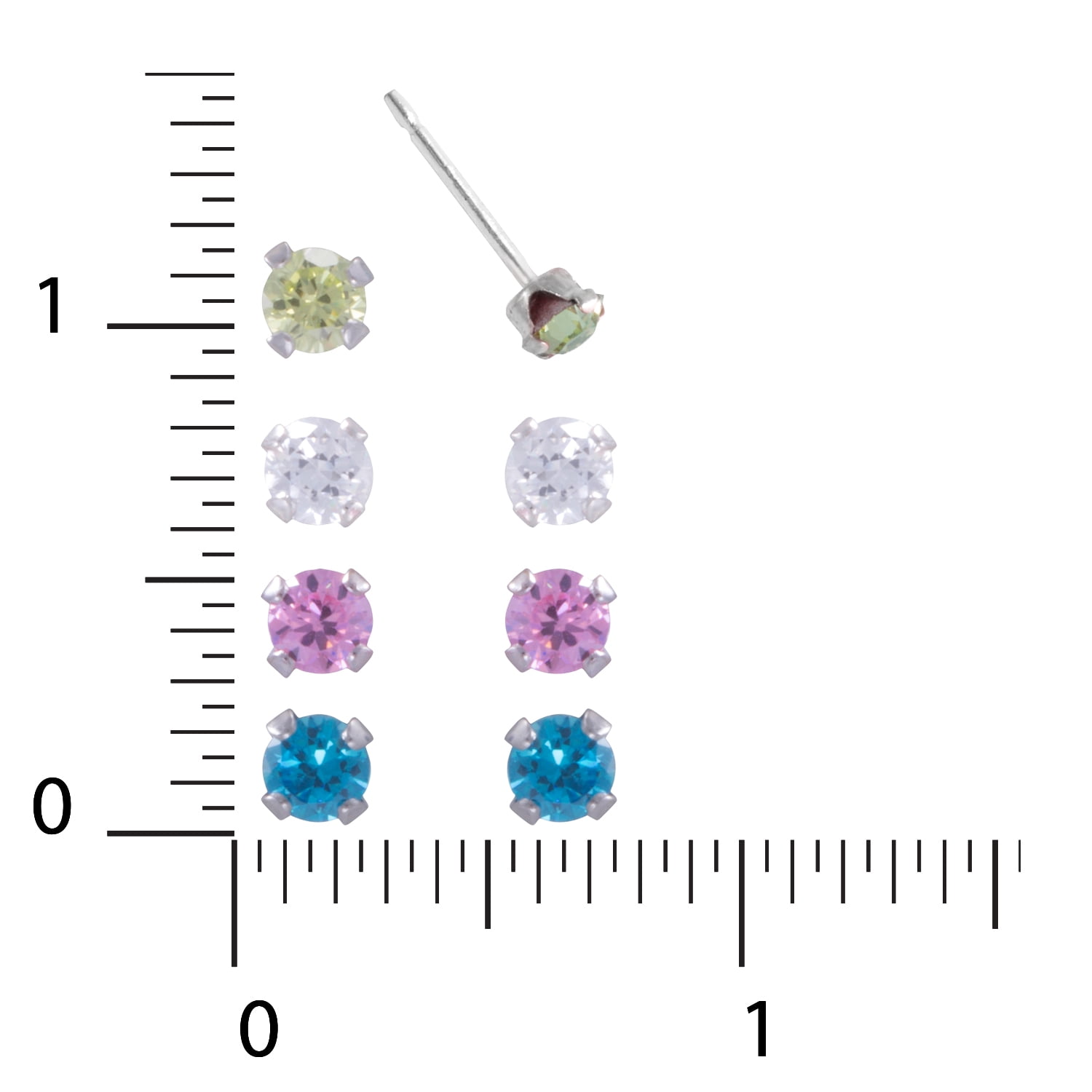 Brilliance Fine Women's Girl’s Sterling Silver Cubic Zirconia Round Stud Earring Set, 4 Pairs