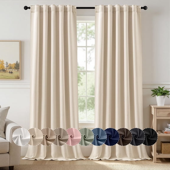 Cream Beige Pinch Pleat Blackout Curtains 40x96 Inch Length 2 Panels