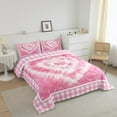 thumbnail image 2 of Erosebridal Pink Bedding Set Queen Pastel Love Heart Comforter Set, Buffalo Plaid Bedding Comforter Sets Hippie Bohemian Duvet Set, Pink Cowhide Quilted Comforter Geometric Grid Checkered Decor, 2 of 5