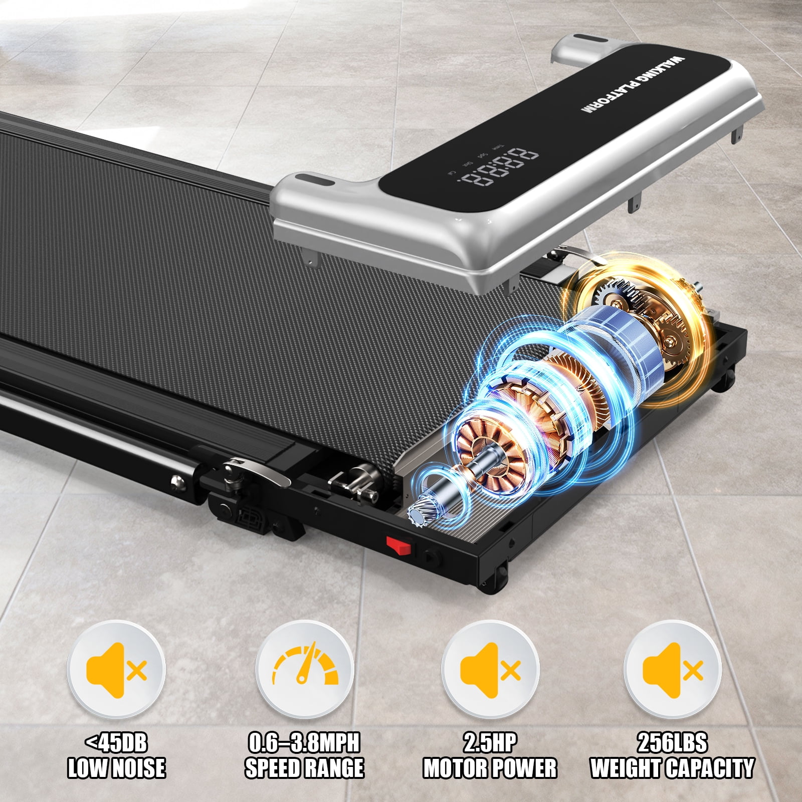 ASoopher Foldable Walking Pad with Incline and Handle Bar, Small Portable Treadmill, for Home and Office，2.5 HP Under Desk Treadmills, 0.6-3.8 MPH, Grey