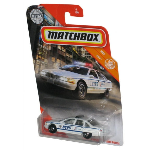 Matchbox MBX City (2019) White Chevy Caprice Classic NYPD Police Car 7/100 - (Short Card)