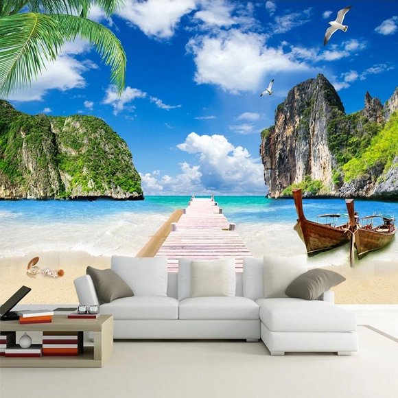 3D Wallpaper Turquoise Blue Sky Lagoon SKU# WAL0220