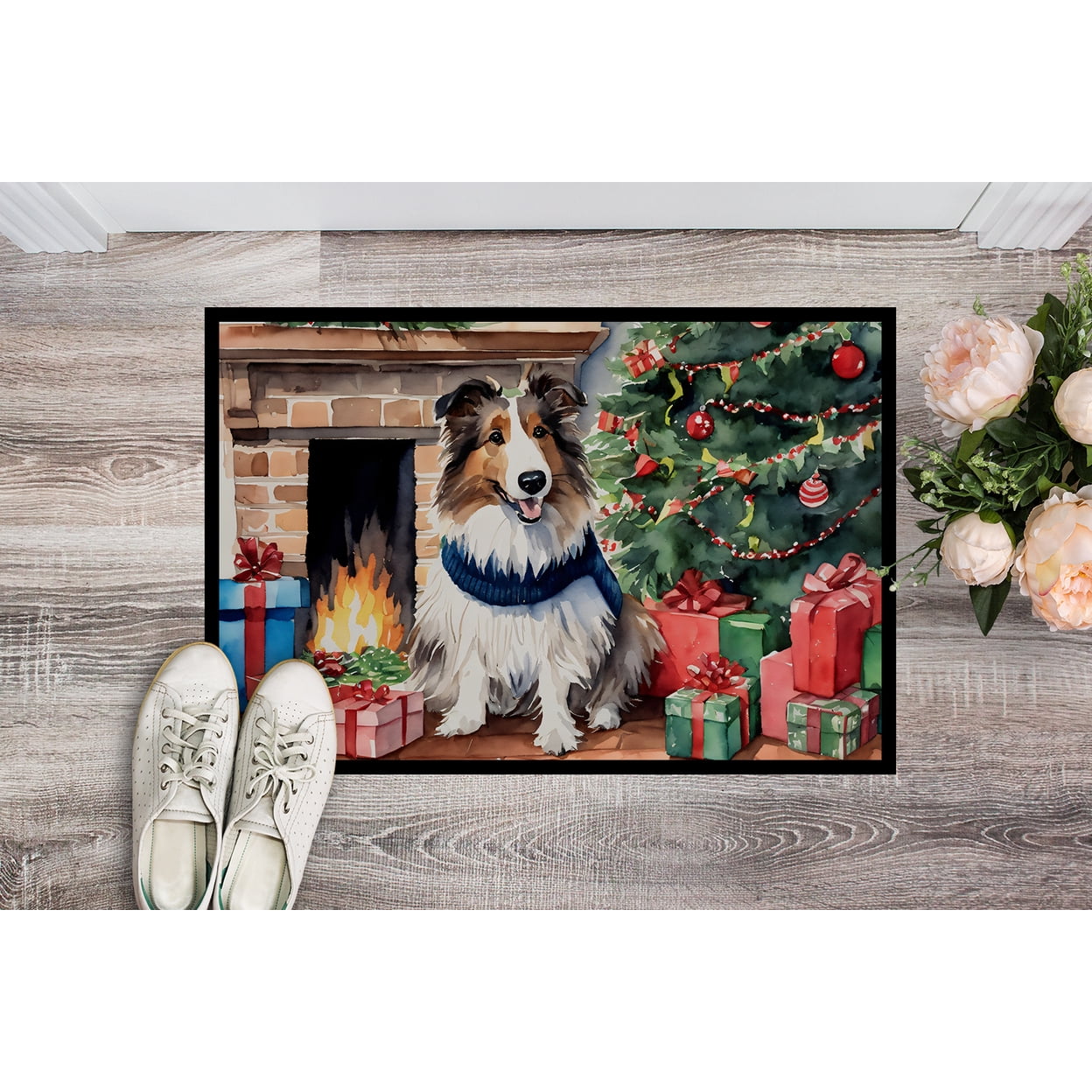Carolines Treasures DAC2749MAT 0.15 x 18 x 27 in. Sheltie Cozy Christmas Doormat