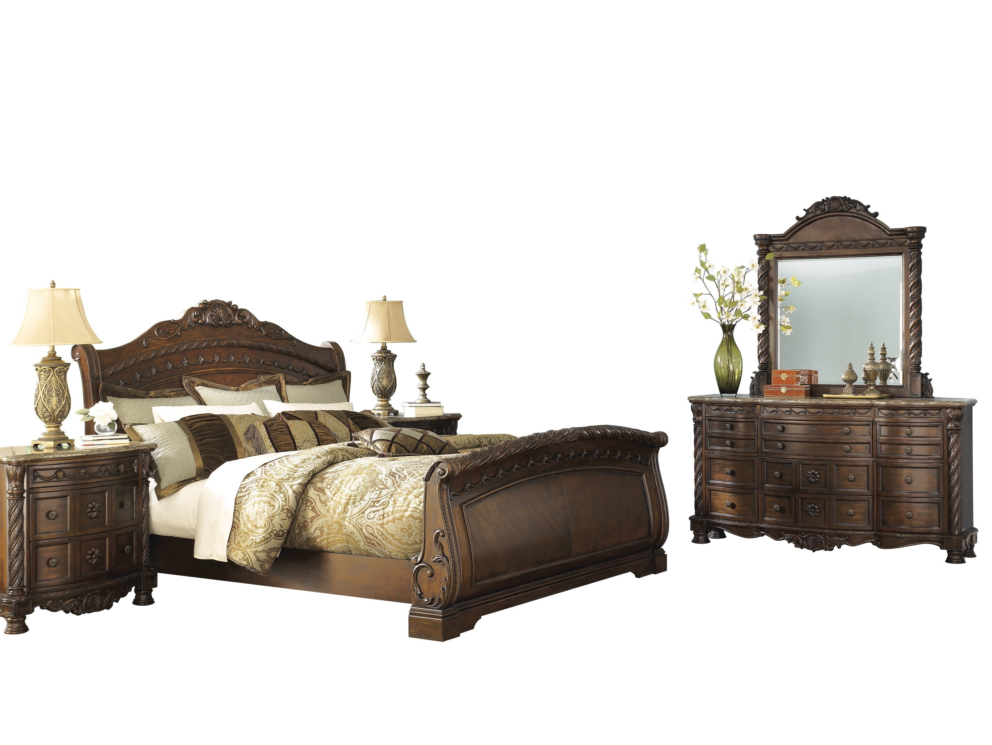 Ashley Furniture North Shore 5 Pc Bedroom Set Cal King Sleigh Bed Dresser Mirror 2 Nightstand Dark Brown Walmart Com Walmart Com