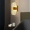 thumbnail image 3 of Aplique de pared acrílico LED moderno, lámpara de pared regulable para dormitorio, pasillo, escaleras, baño, accesorio de iluminación interior, lámpar , Líneas de Líneas de rayas doradas, 3 of 8