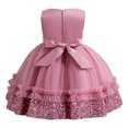 thumbnail image 4 of Yanlir Robe en Sequins pour Fille Sans Manches Col Rond Robe de Fête Scintillante, Tenue d'Été à la Mode pour Enfants, Style Princesse Tenue Décontractée Respirante pour les Vacances (Rose Vif, 3-4 Ans), 4 of 4