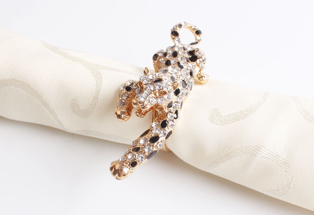 Decorative Bejeweled Animals Desig Napkin Rings Set of 4 (Gold