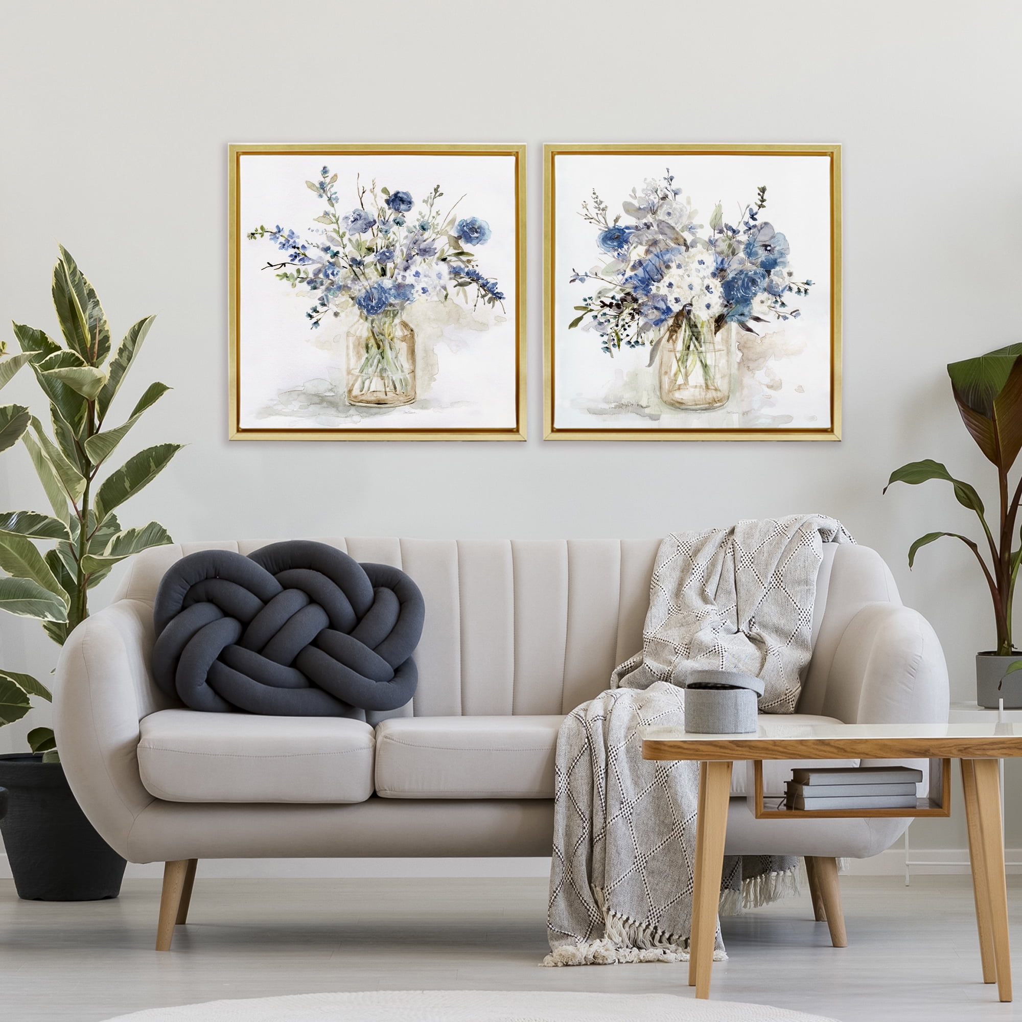 Stupell Industries Spring Watercolor Vases 2 Piece Gold Framed Floater Canvas Set, design by Carol Robinson