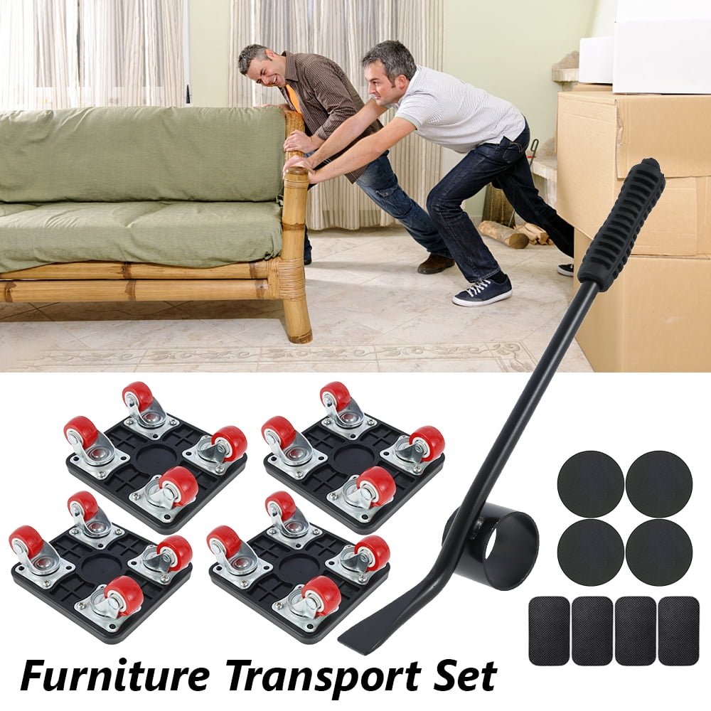 Convenient Furniture Moving Lifter Dolly with 4 Sliders Couches and Refrigerators Easy Slides Heavy Duty Transport Lifting Roller Tool with Ripping Bar for Sofas Furniture Mover Glider Red 