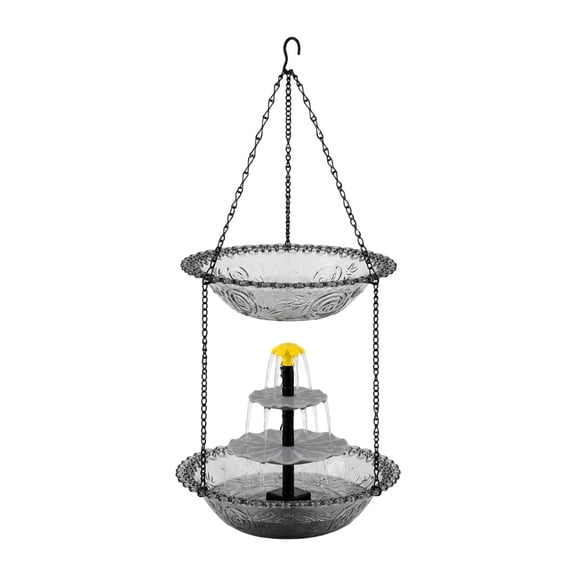 2026 Solar Cascade Hanging Bird Bath Fountain - 3 Layers Outdoor Water Feature for Hummingbirds, Solar Powered Pump, Attract Wild Birds to Garden, Patio, 1pack-Gray