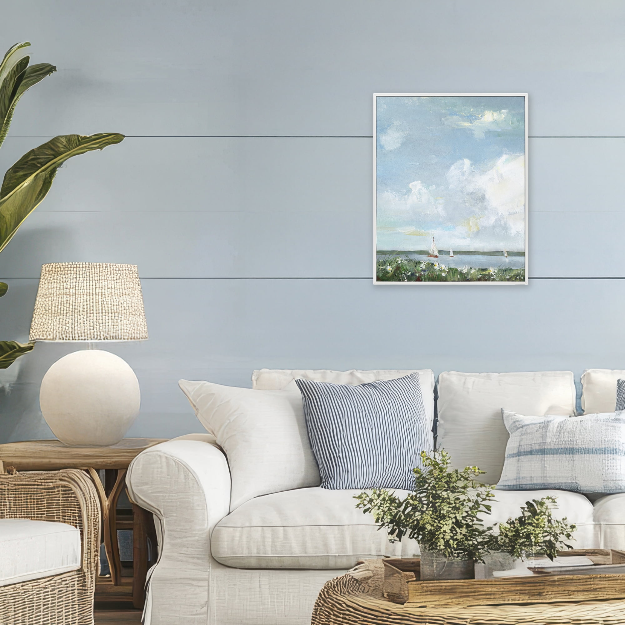 Stupell Industries Seaside Sailing Under Clouds White Framed Giclee Art, design by Sally Swatland