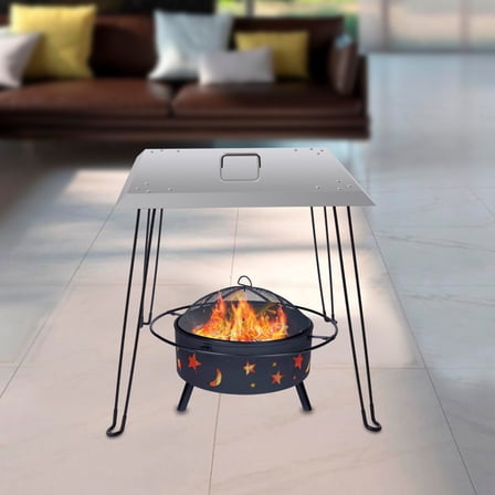 61*61*61cm Silver Square Stainless Steel Outdoors Fire Pit Heat Deflector Pushes Heat Down and Out with Carrying Handle