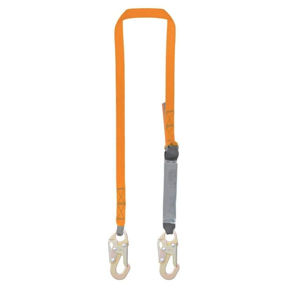 6’ Single Leg External Shock Absorbing Lanyard with 2 Steel Snap Hooks
