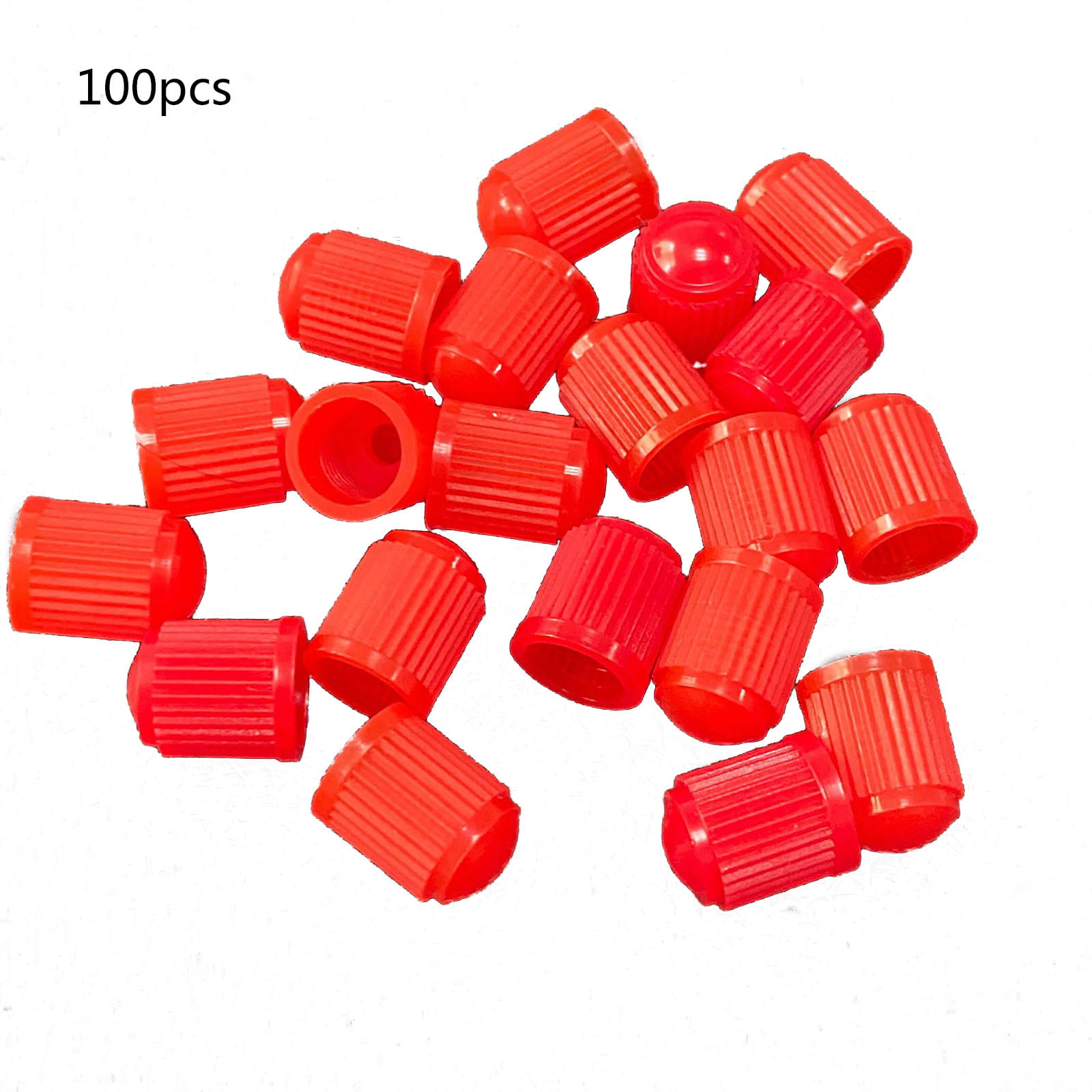 100pcs Red Plastic Tyre Valve Caps Cover Steel Alloy Wheels Car Bike Fast Free 