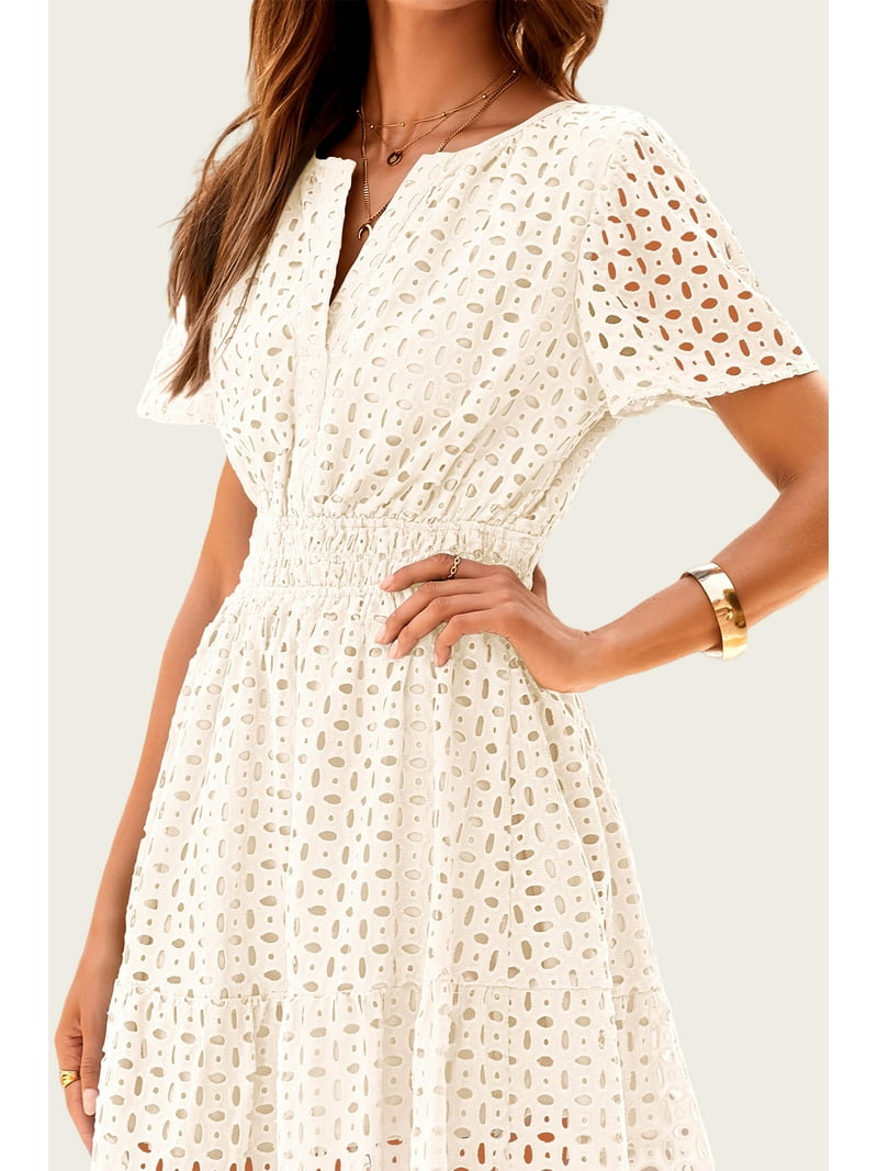 Prettygarden Womens Summer Short Dress V Neck Short Sleeve A Line Wear To Work Hollow Out Lace Ruffle Cute Casual Beach Party Dresses Prettygarden Womens Summer Short Dress V Neck Short Sleeve A Line Wear To Work Hollow Out Lace Ruffle Cute Casual Beach Party Dresses