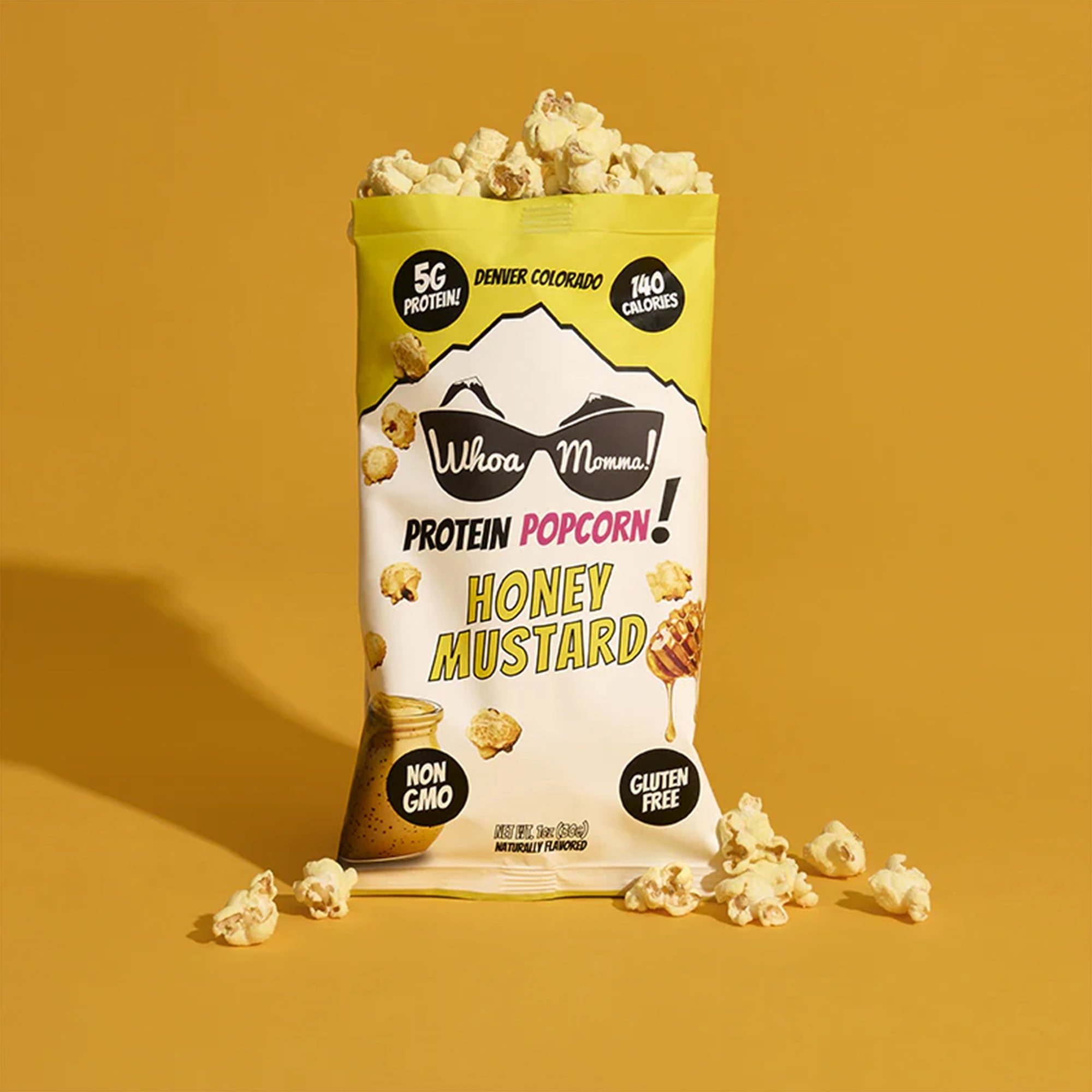 Whoa Momma! Protein Popcorn Honey Mustard, High Protein, Gluten Free Cheese Popcorn, 12-pack of 1oz Bags