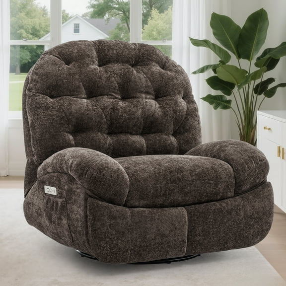 YSICK Oversized Power Swivel Rocker Recliner Chair with USB Ports Chenille for Living Room,Brown