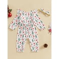thumbnail image 6 of Baby Toddler Girl Christmas Outfit, 0 3 6 9 12 18 Months Reindeer Print Ruffle Long Sleeve Full Length Romper with Bow Headband 2 Piece Clothing Set, 6 of 9