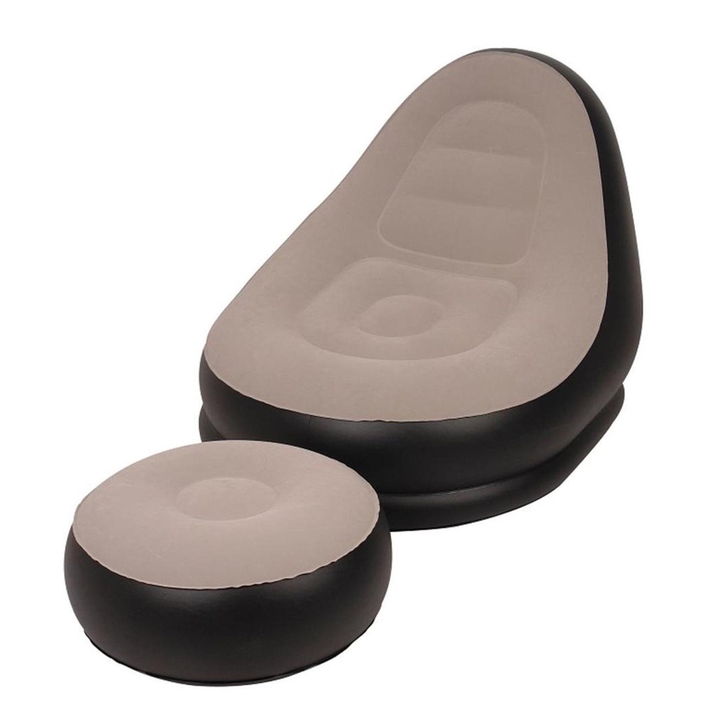 49" Black and Taupe Inflatable Lounge Chair with Ottoman