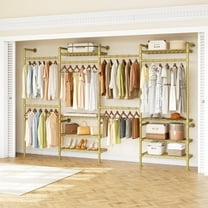 Onbrill H4 Wall Mounted Clothes Rack, Industrial Pipe Closet Organizers System with 4 Telescopic Rod & 2 ordinary rods & 8 Shelves