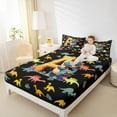 thumbnail image 4 of Manfei Monogrammed A Twin Sheet Sets,Zoo Animal Dinosaur Twin Fitted Sheet,Black Yellow Flat Sheet,Microfiber Room Decorative,3pcs, 4 of 7