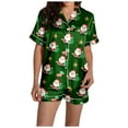 thumbnail image 3 of Pajama Sets for Women – Tank Top and Shorts Women's Santa Print Short Sleeve Shirt & Shorts Pajama Set Festive Sleepwear Combo, 3 of 7