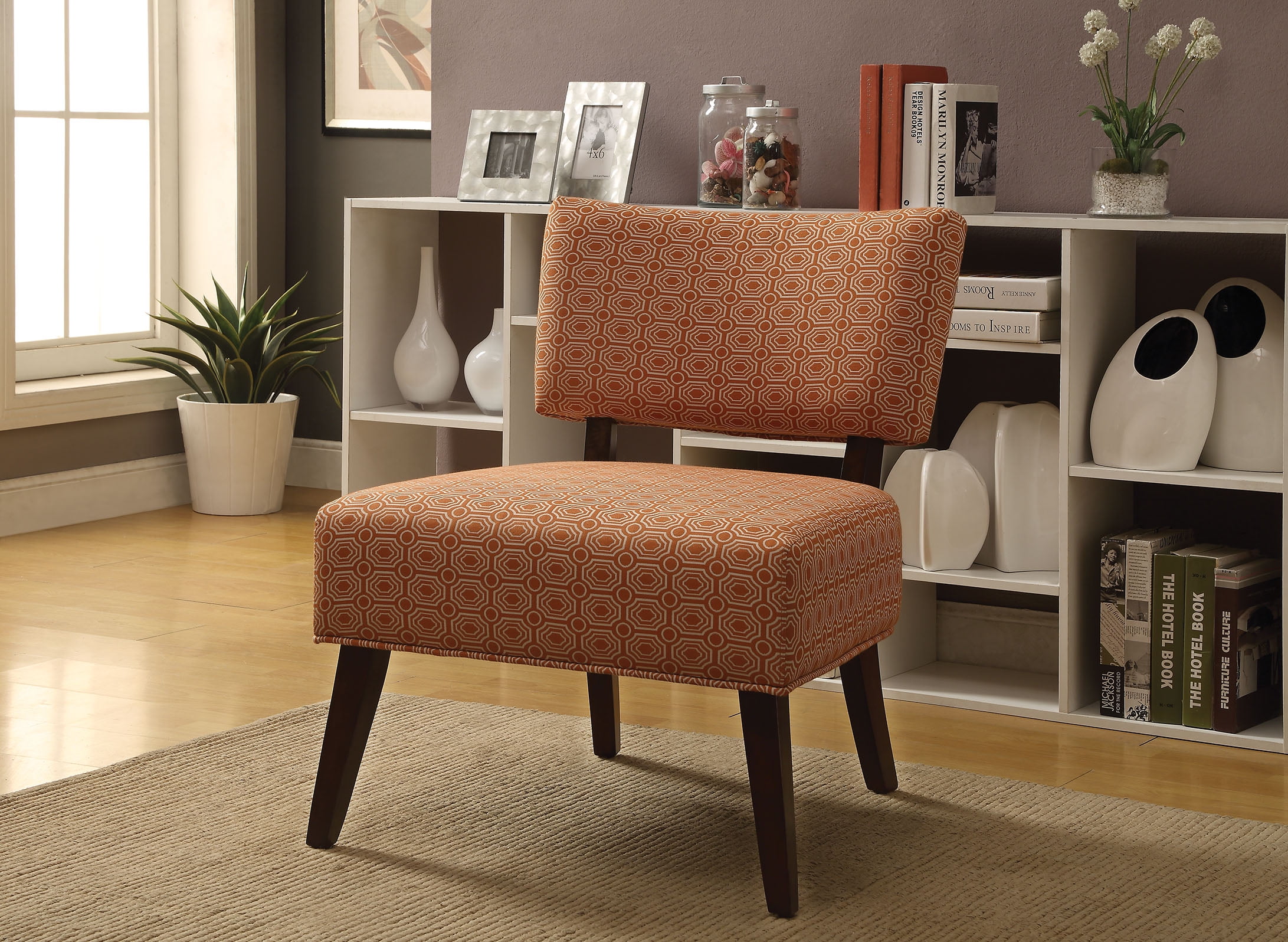 ACME Able Armless Accent Chair, Orange Fabric and Espresso - Walmart