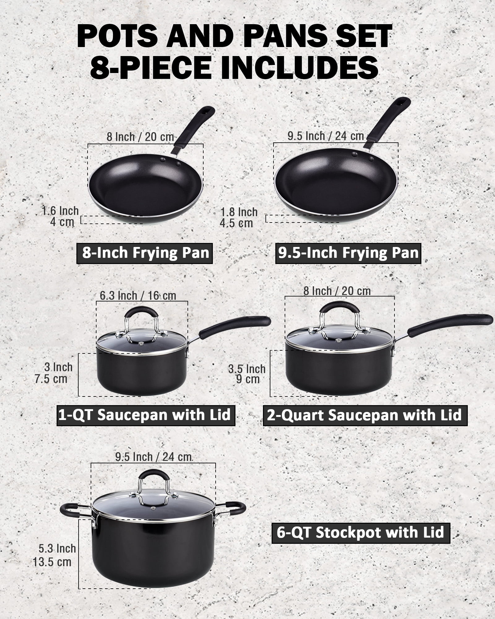  Cook N Home Pots and Pans Set Nonstick Professional Hard  Anodized Cookware Sets 12-Piece, Dishwasher Safe with Stay-Cool Handles,  Black : Everything Else