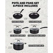 Cook N Home Professional Pots and Pans Kitchen Cookware Set - Includes Saucepans with Lid, Stockpot with Lid, Frying Pans, Heavy Nonstick, 8-Piece, Black