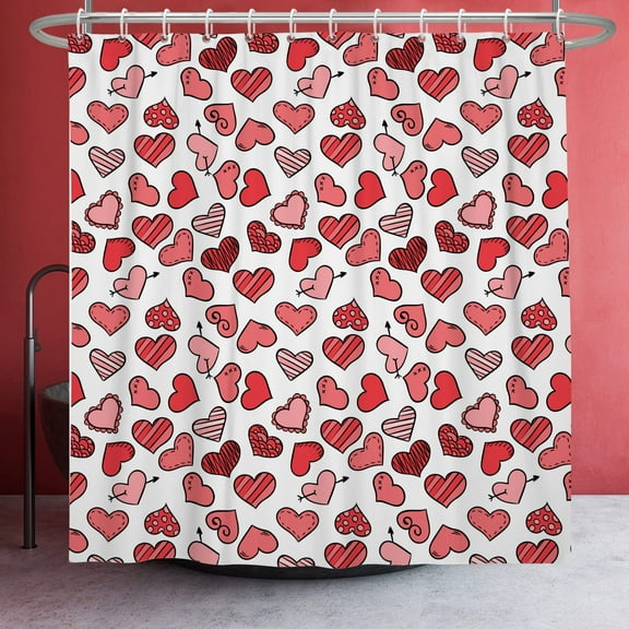 SUNOLIFE Valentine Heart Shower Curtain Pink Valentine's Day Bathroom Curtain with Hooks,72x72 in